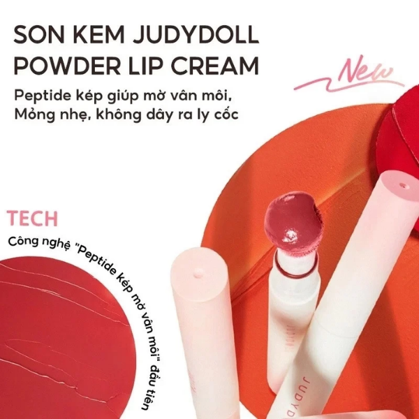 Son Kem Lì Đầu Bông Dặm Judydoll Matte Lip Cream - Mềm Mịn Bền Màu Che Phủ Vân Môi